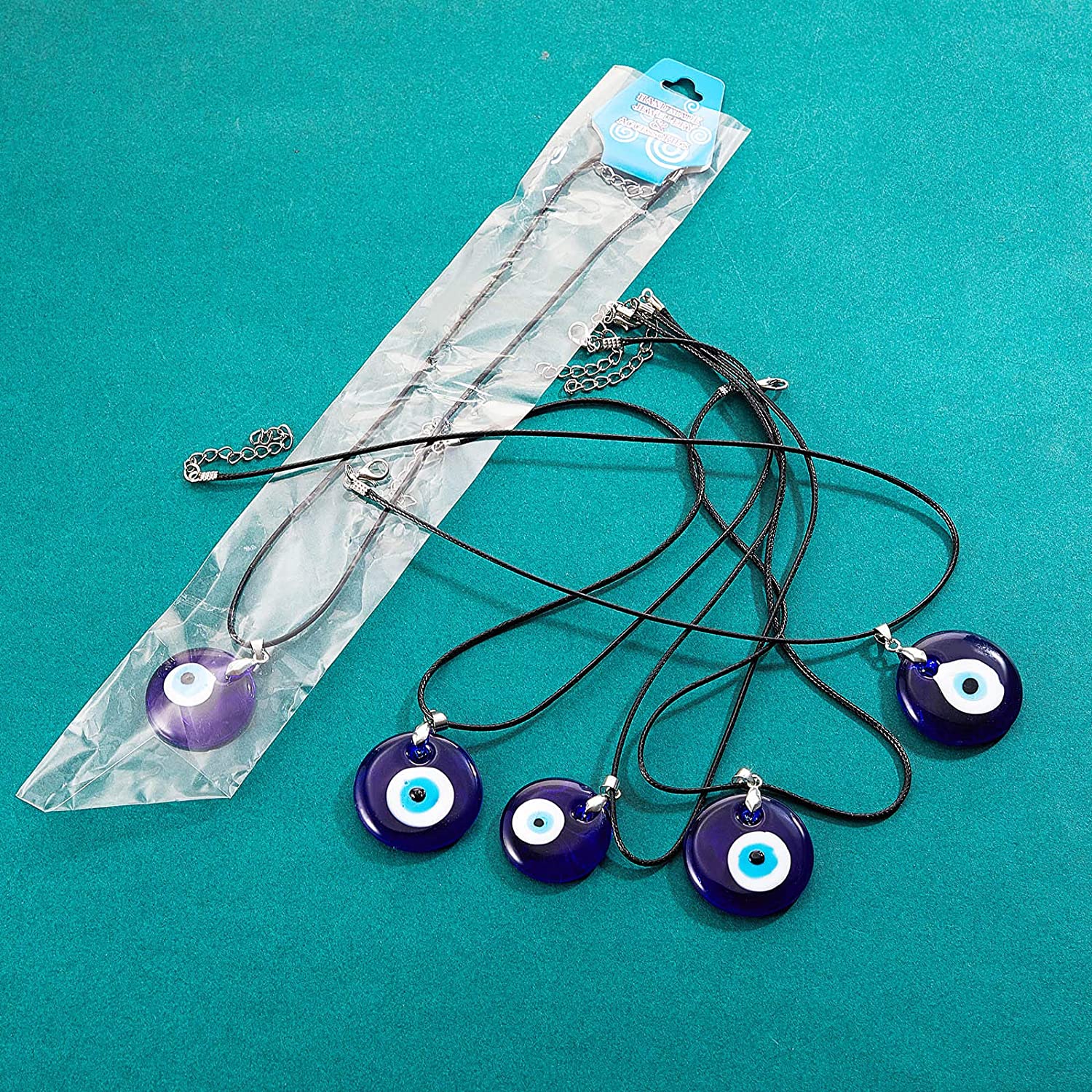 Yaomiao 6 Pieces Evil Eye Pendant Necklace Turkish Blue Eye Necklace Glass Eye Leather Rope Chain Necklace for Women Men - Image 8